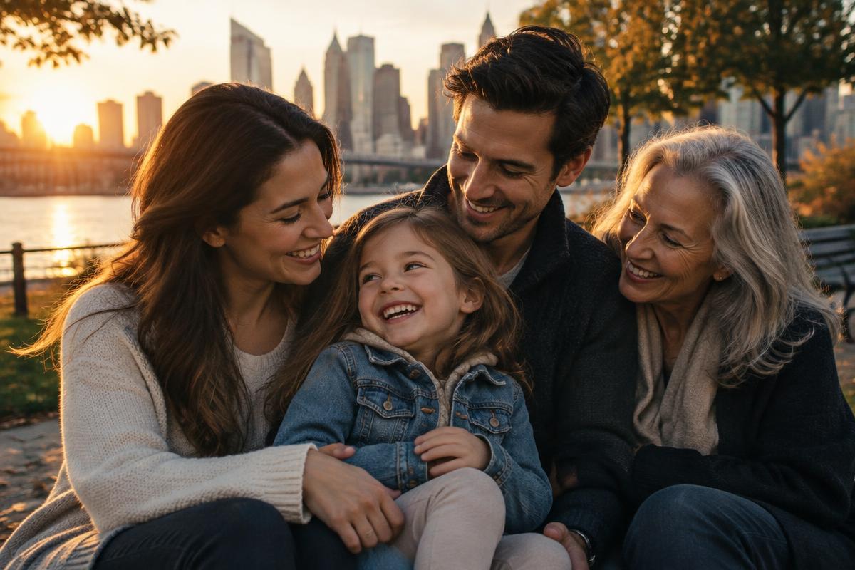 Familia reunida al atardecer